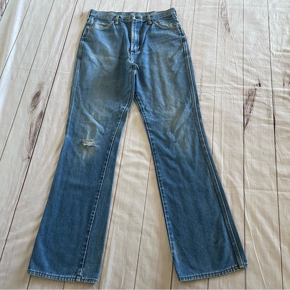 Wrangler Other - Wrangler 945DEN Jeans Mens 34x36 Blue Regular Fit Faded Whiskering Bootcut Flare